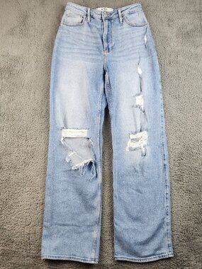 Hollister Ultra High Rise Dad Jeans Women's Size 5 Relaxed Fit Straight Leg Rip